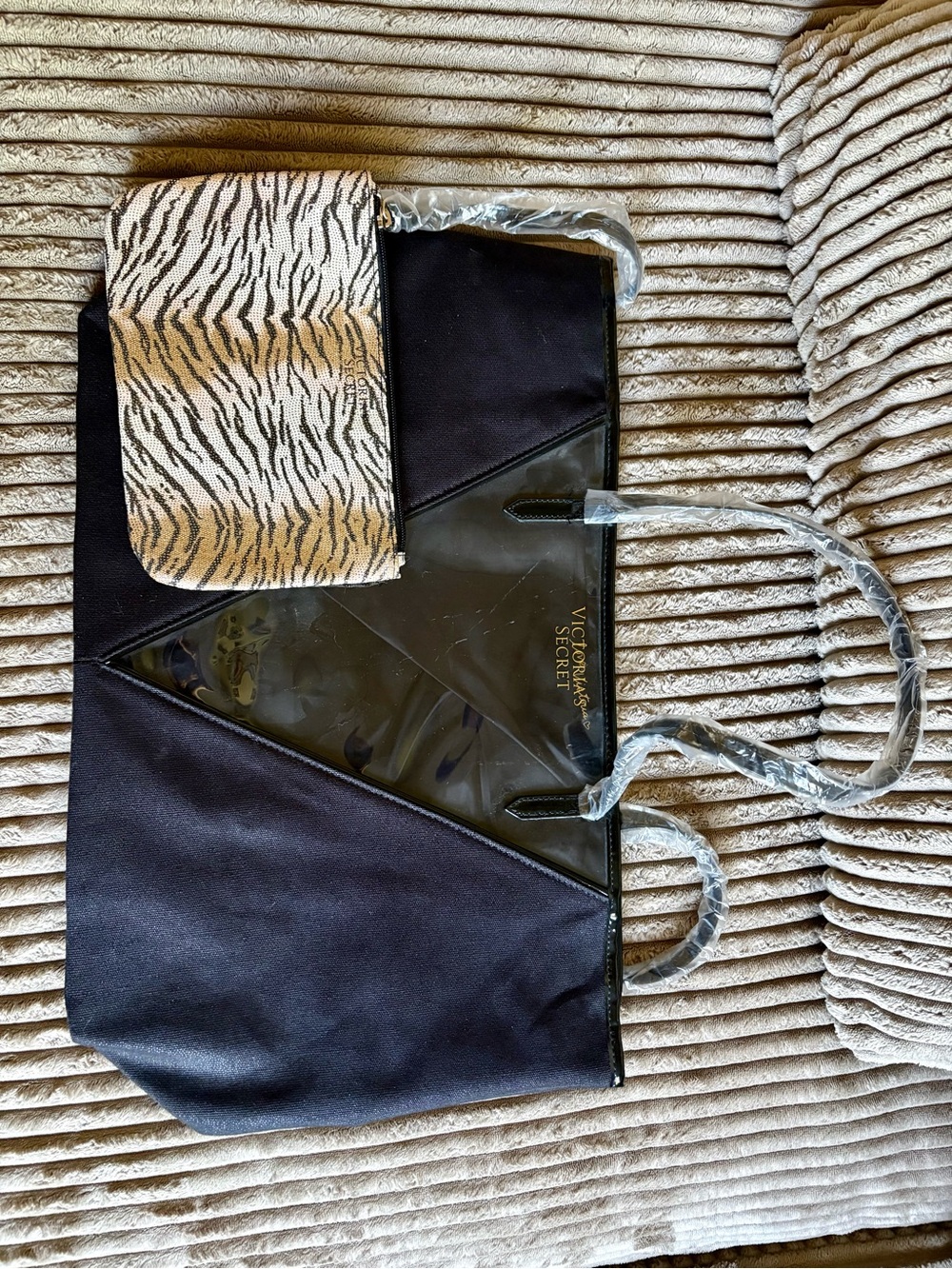 Victoria's Secret Black Tote with Zebra Pouch Accent